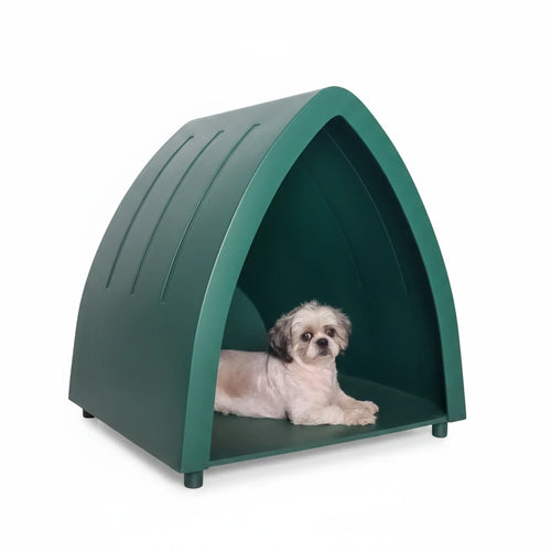 Barkkey Cone dark green modern pet house for small dogs with a cozy cushioned base and unique architectural design
