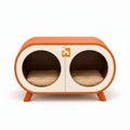 Barkkey DUO modern double pet house with orange exterior, white front, and two soft beige cushions for small pets.