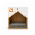 Barkkey NEST house-shaped dog bed for large breeds with white frame, oak wood interior, and grey plush cushion