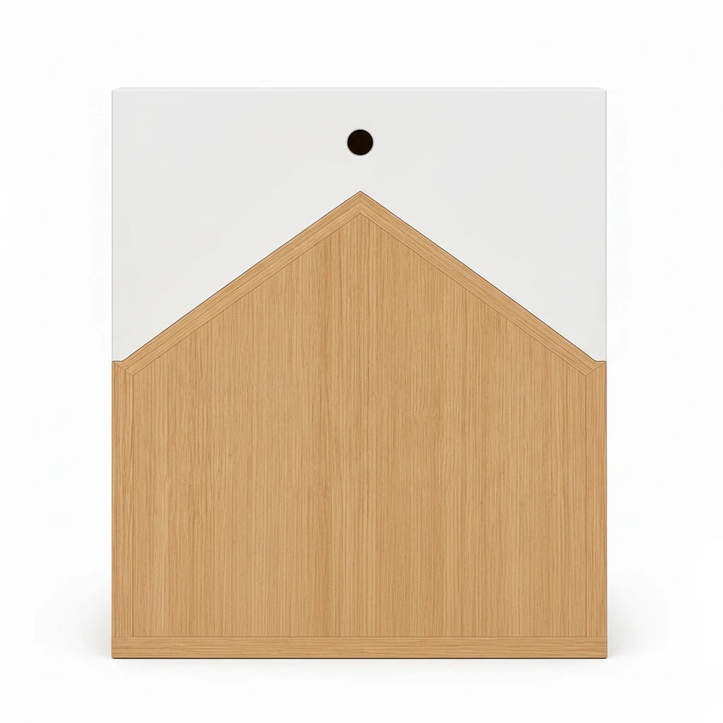 Barkkey Nest large breed dog house with a modern white and natural wood finish in a house-shaped silhouette